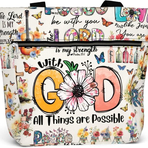 Large Waterproof Tote Bag for Women with Jesus Faith Religious Gift - Picture 1 of 6